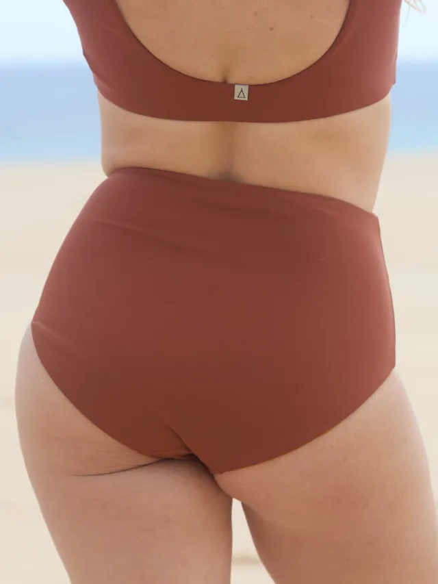 Inaska dames vegan Bikinibroekje High Waist Pure Oker Roestbruin