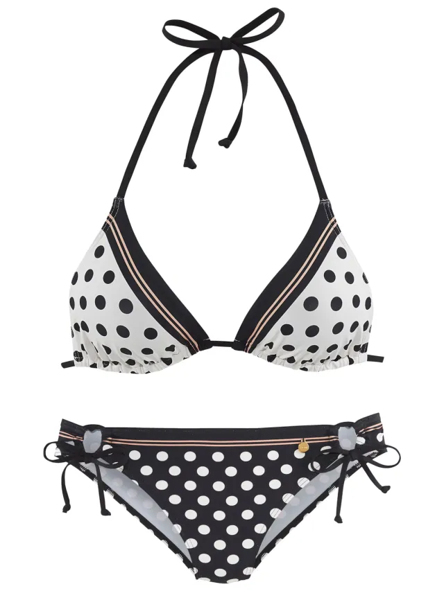 Triangelbikini zwart met witte stippen zwart/crème