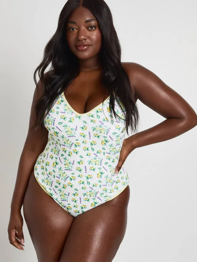 boohoo Dames Plus Badpak Met Citroenprint