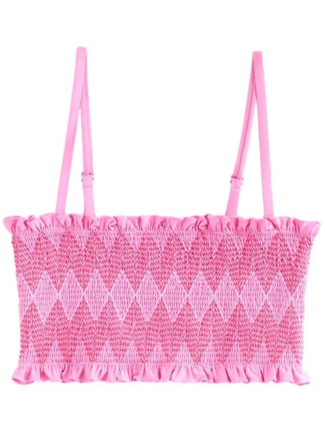 Next Dames - Gesmokte bandeaubikinitop - Roze Pink Contrast Stitch