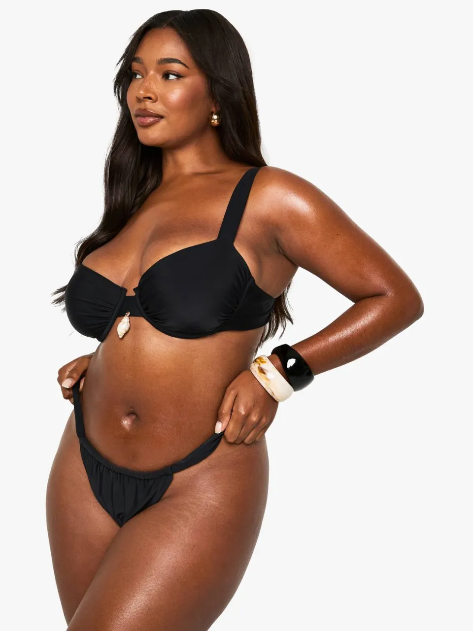boohoo Dames Plus Bikini Top met Schelptrim en Beugels zwart, foto 3