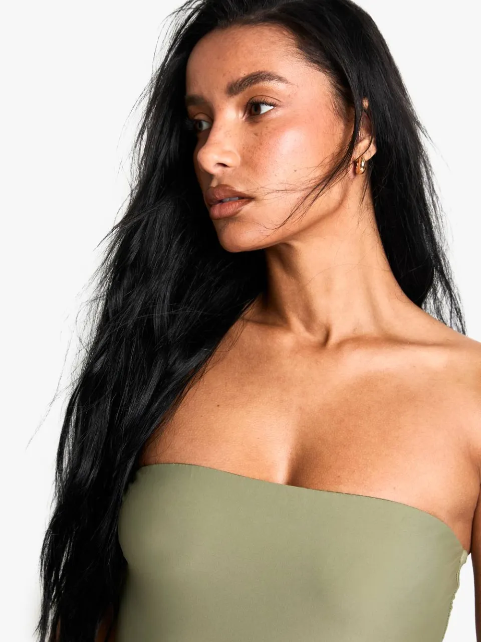 boohoo Dames Petite Zwemkleding Essentials Bandeau Badpak kaki, foto 3
