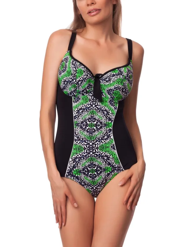 Antie Dames Zwemkleding – Badpak – Zwart/Wit – 38C - AN-MAKIRA-O Zwart/Groen