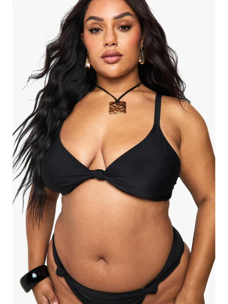 boohoo Dames Plus opgevulde bikini top met knoopdetail aan de voorkant zwart, foto 4