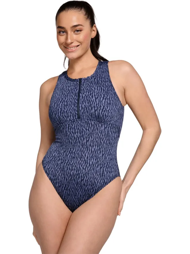 Ten Cate badpak soft cup high neck zipper zebra grey voor Dames