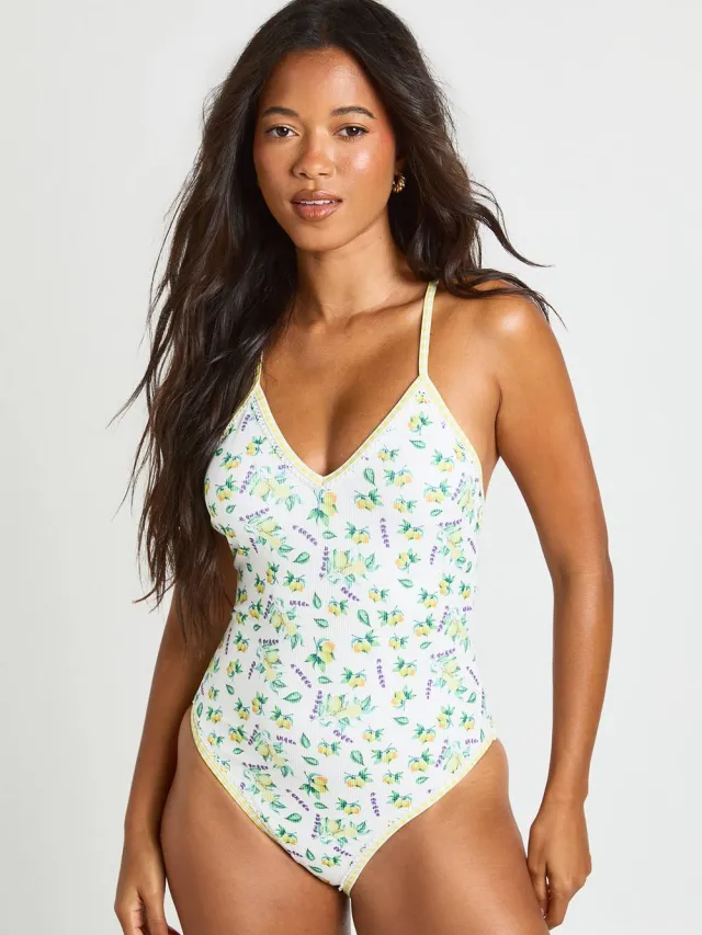 boohoo Dames Badpak Met Citroenenprint En Diepe V-hals