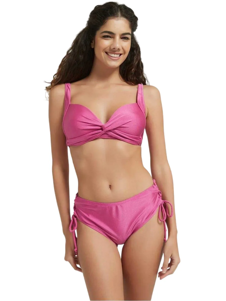 Be You Glanzende Plunge-bikinitop voor dames (Framboos) Roze