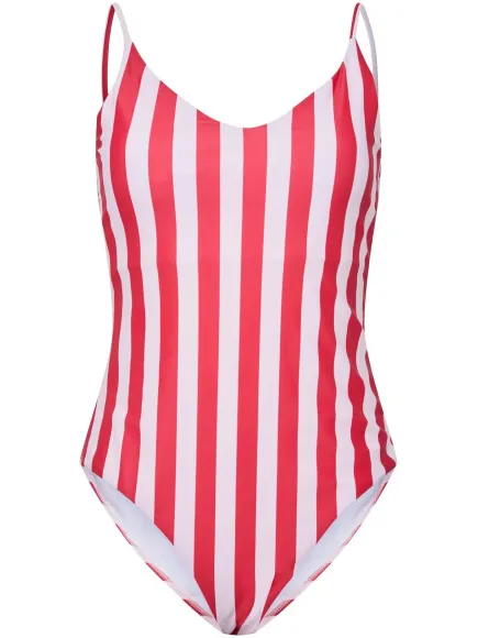 Pieces Dames badpak pcbaomi ronde hals rood/wit gestreept Veelkleurig