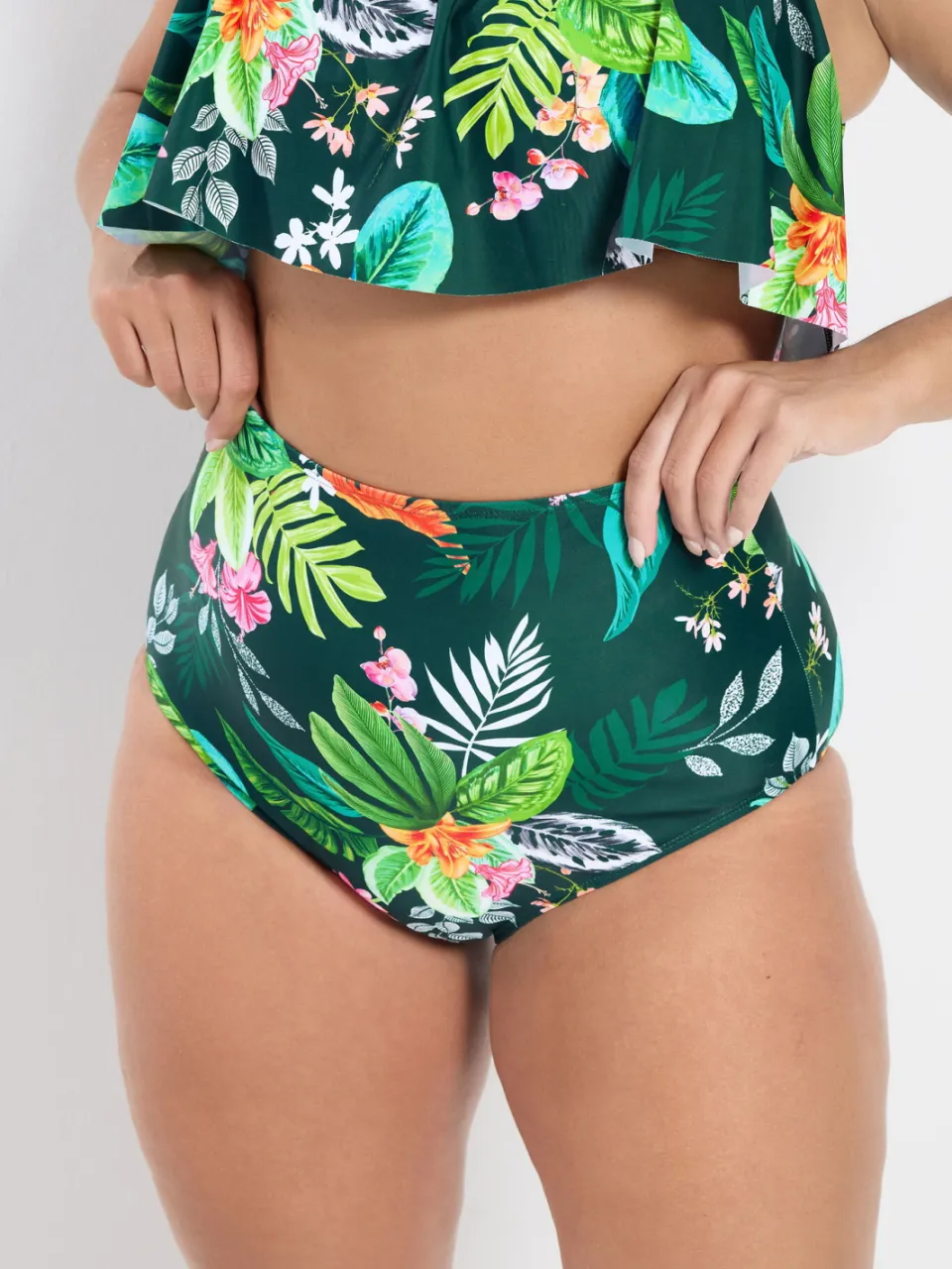 Yours Groen Bikinibroekje Met Tropische Print, Hoge Taille En Buikcorrectie, foto 4