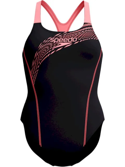 Speedo eco medley logo medalist 1p bla/ora wedstrijd badpak dames oranje-zwart