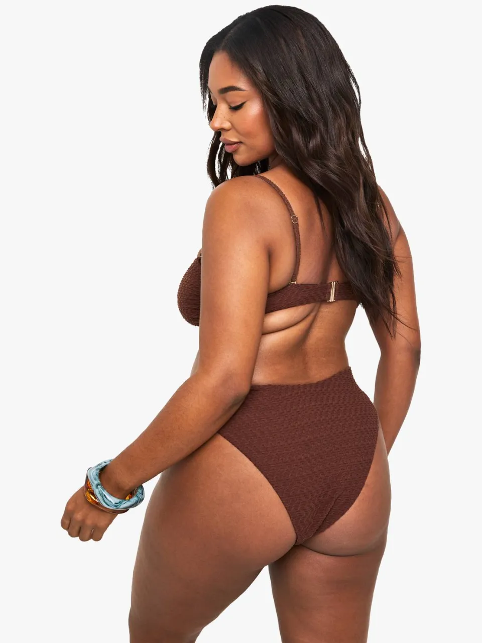 boohoo Dames Plus Crinkle Top met edelsteenaccenten en bandeautop chocoladebruin, foto 4