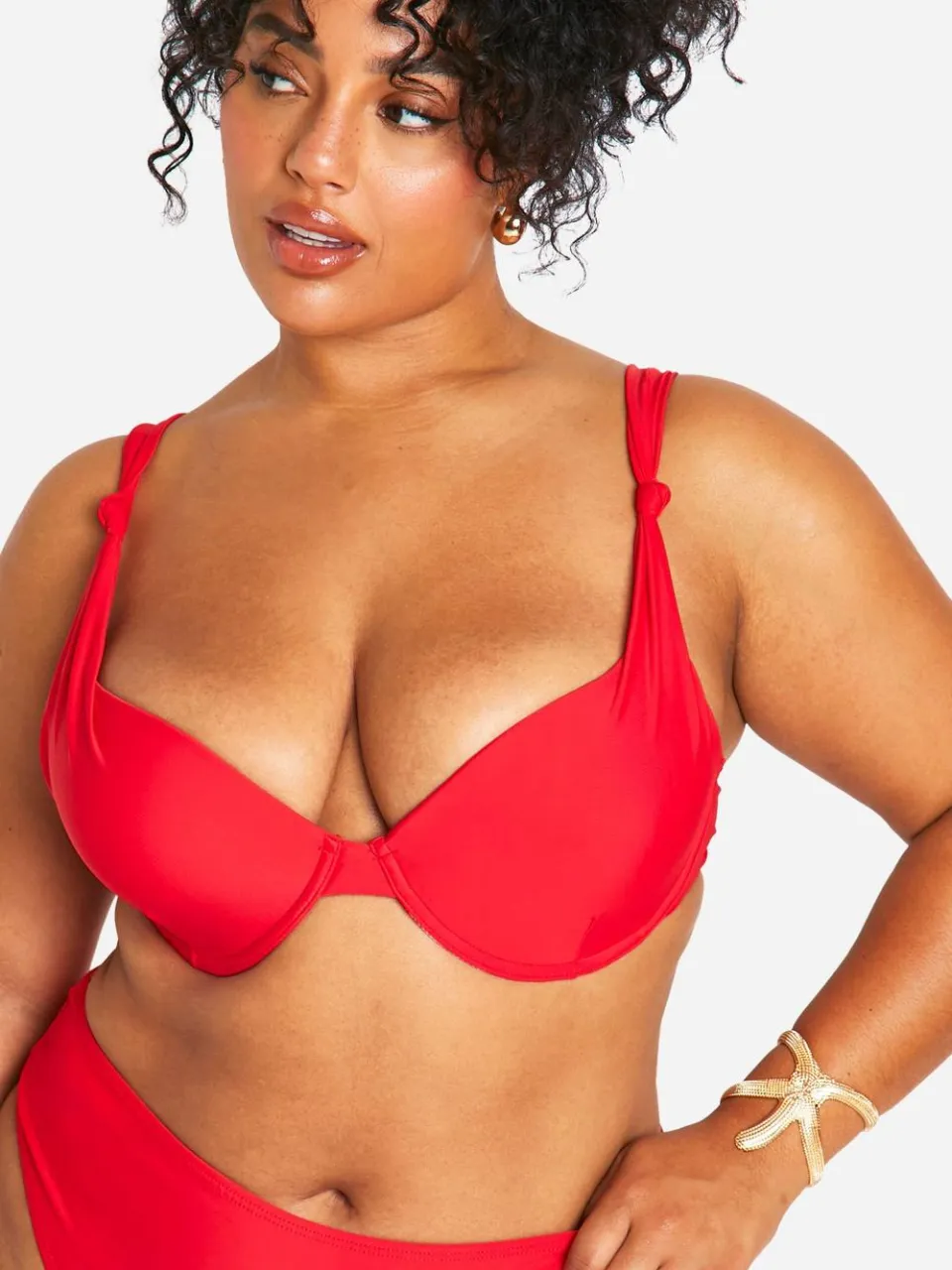 boohoo Dames Plus Geknoopte Beugel Bikini met Hoge Taille rood, foto 4