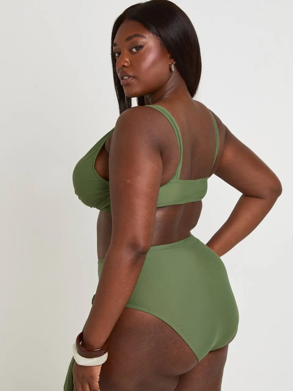 boohoo Dames Plus Buikcontrole Wikkeldetail Hoge Taille Bikinibroekje groente, foto 2