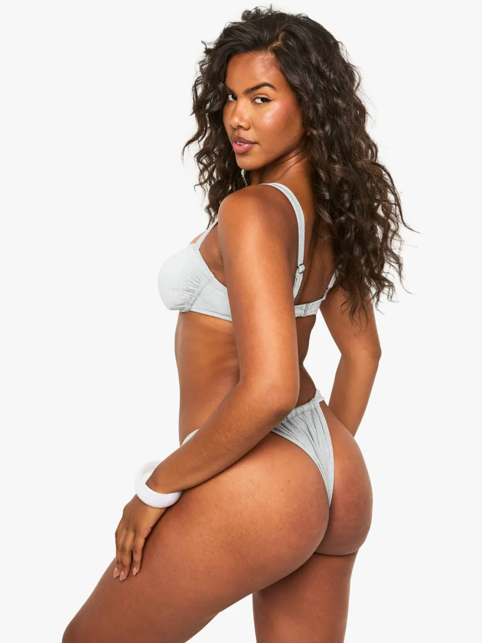 boohoo Dames Premium bruids glinsterende gerafelde tanga bikini-onderbroeken zilver, foto 2