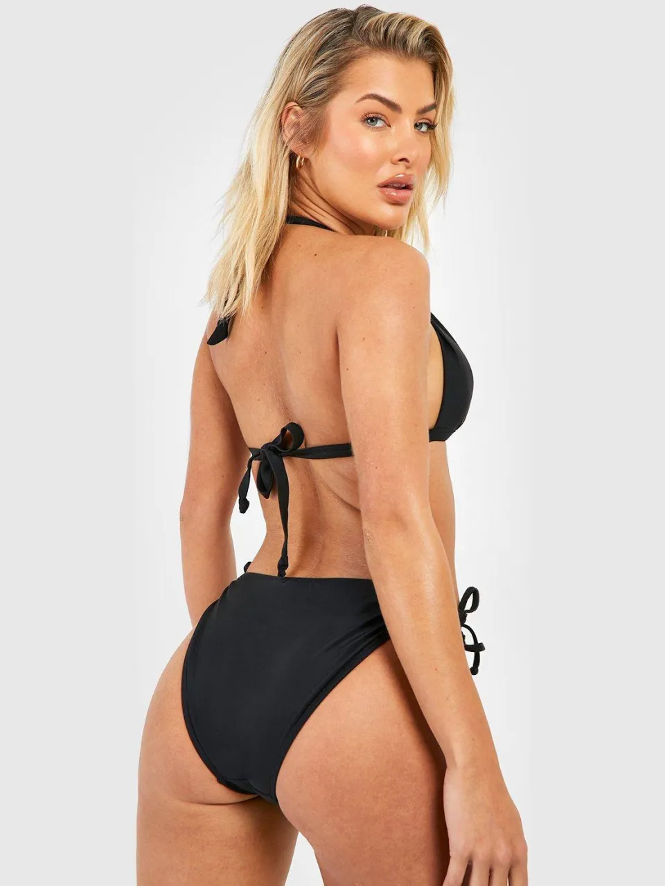 boohoo Dames Push-up driehoek bikini top & zij-tie bikini bottoms set zwart, foto 2