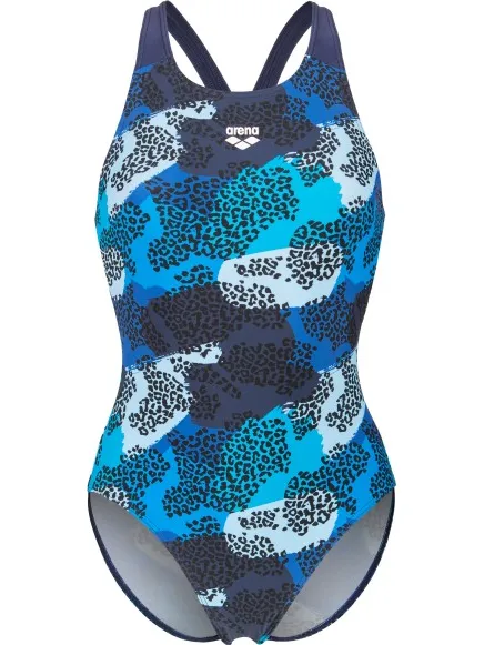Arena Camo Swimsuit V Back L badpak blauw