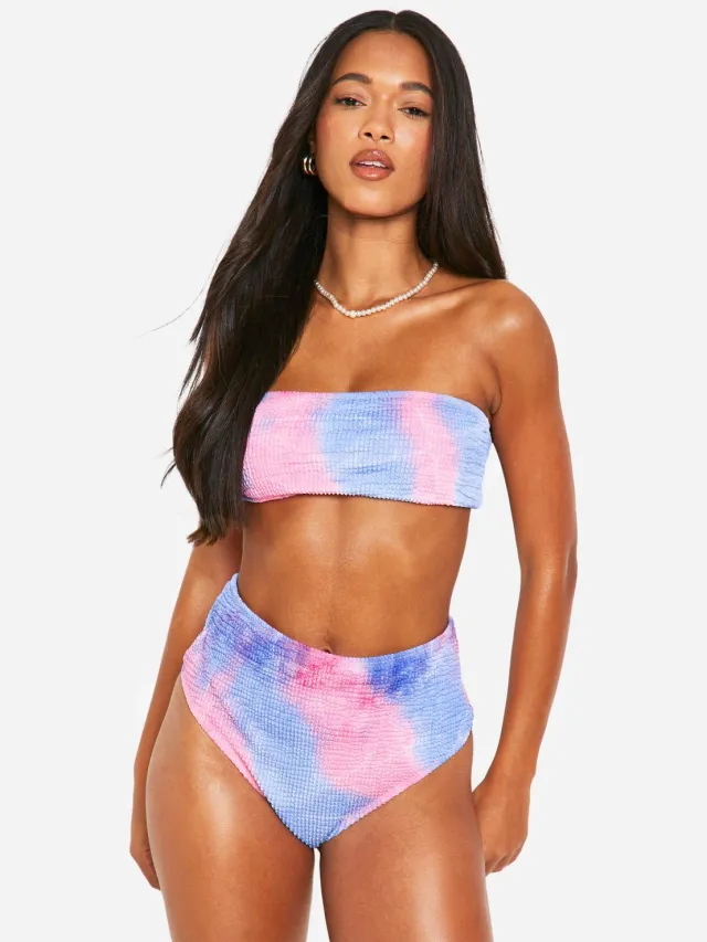 boohoo Dames Tie Dye Gerimpelde Bandeau Bikini Top Roze