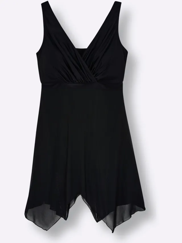 Zwemjurk zwart met mesh-rok