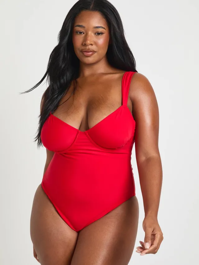 boohoo Dames Plus Balkonny Bh Badpak Rood