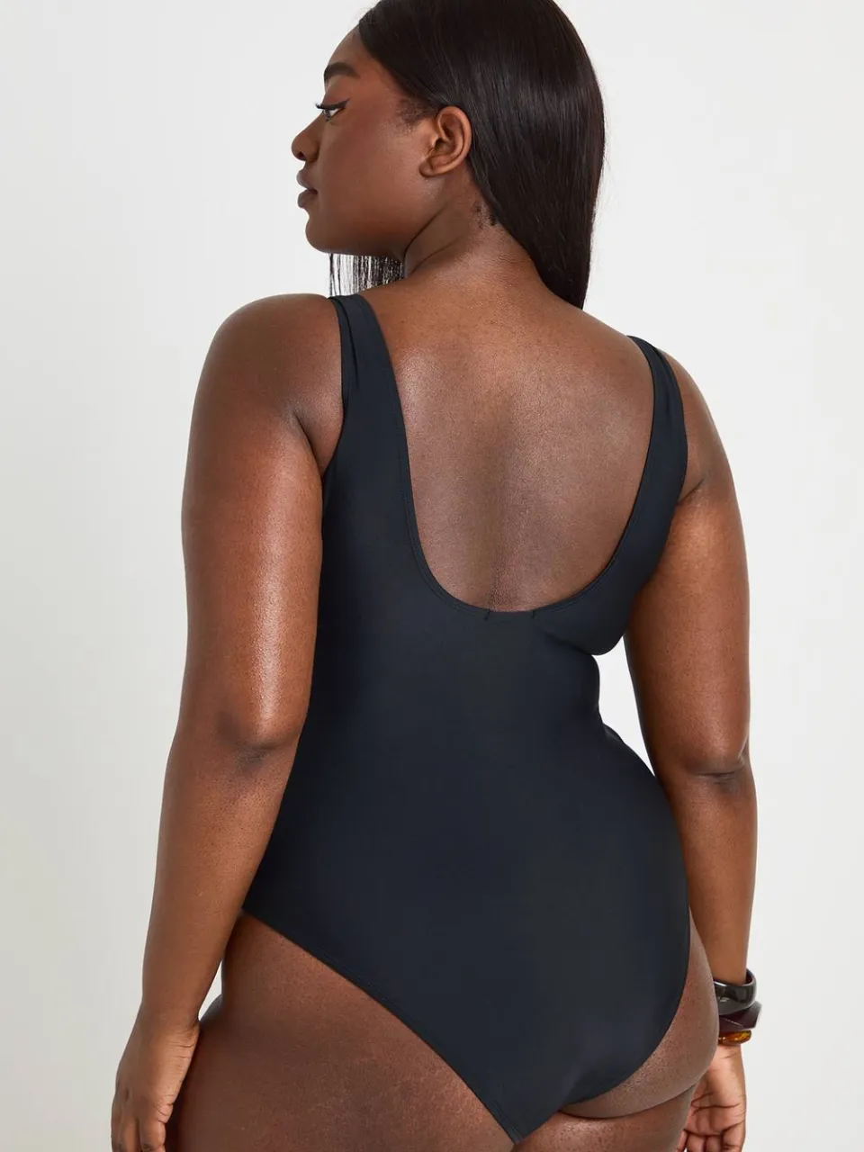 boohoo Dames Badpak Met Scoop Hals En Trim Detail In Grote Maten zwart, foto 2