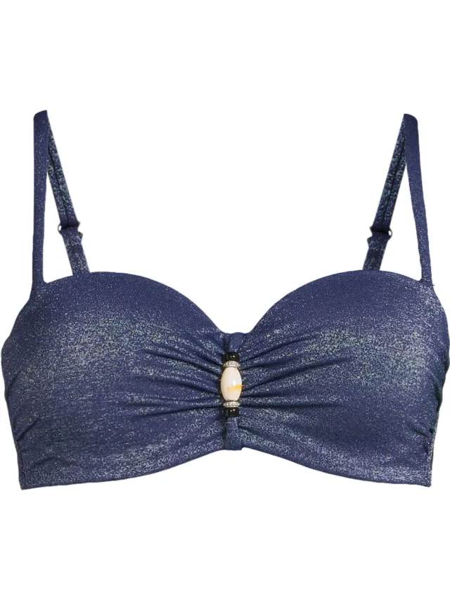 BEACHWAVE voorgevormde strapless bandeau bikinitop met lurex donkerblauw