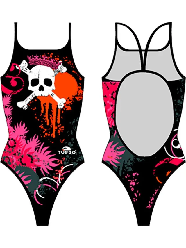 Turbo Flowers And Skulls Zwemkleding Zwart 4XL Vrouw Black / Red