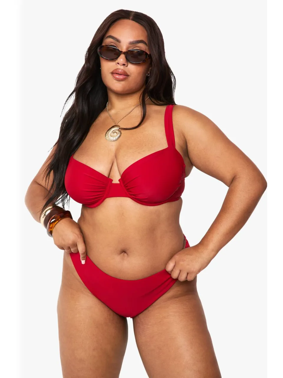 boohoo Dames Plus Swimwear Essentials Hoge Taille Slip Rood