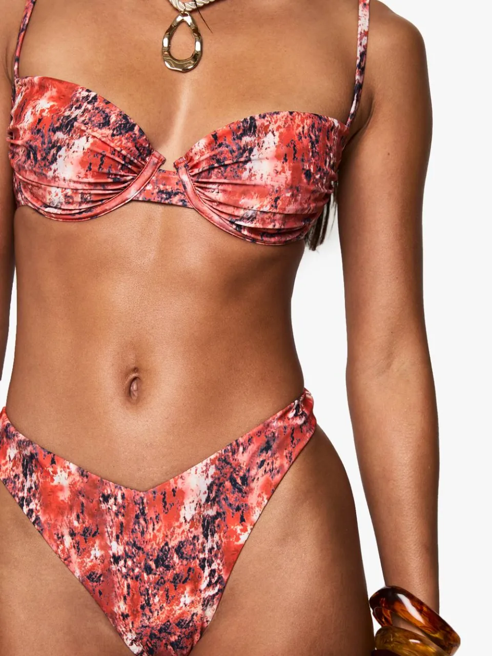 boohoo Dames Premium abstracte print V-front high leg bikini slip oranje, foto 4
