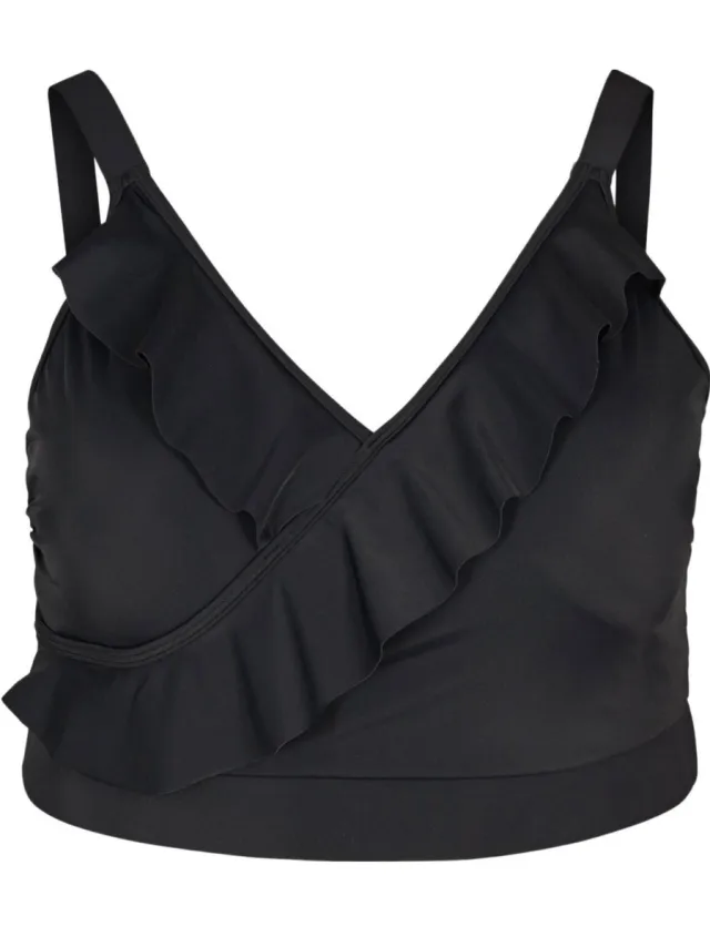 Zizzi voorgevormde crop bikinitop SKATRIN met ruches zwart, foto 2