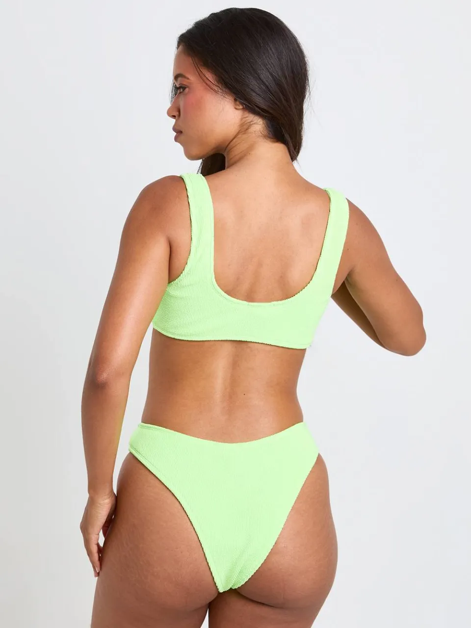 boohoo Dames Gestructureerd Hoog Uitgesneden Bikinibroekje limoen, foto 2