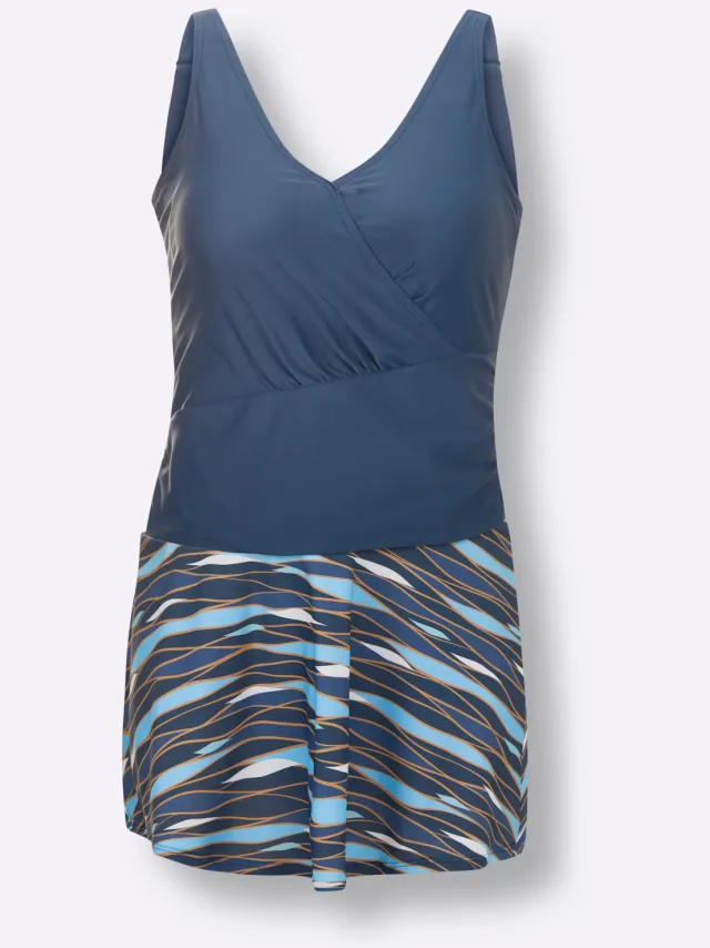 badpak donkerblauw met aqua print, foto 2