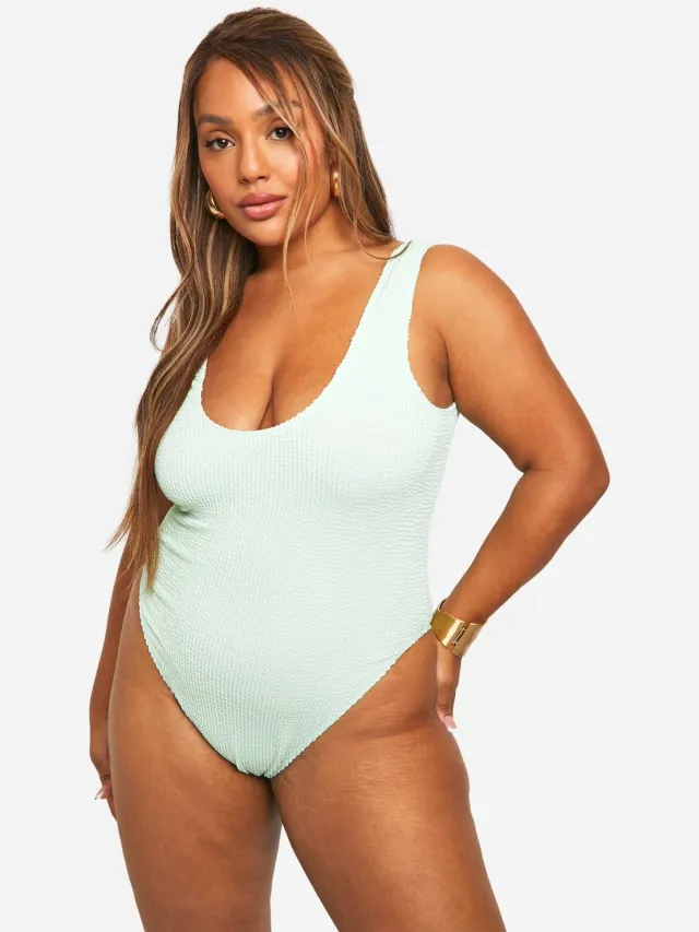 boohoo Dames Plus Crinkle Tummy Control Badpak Munt