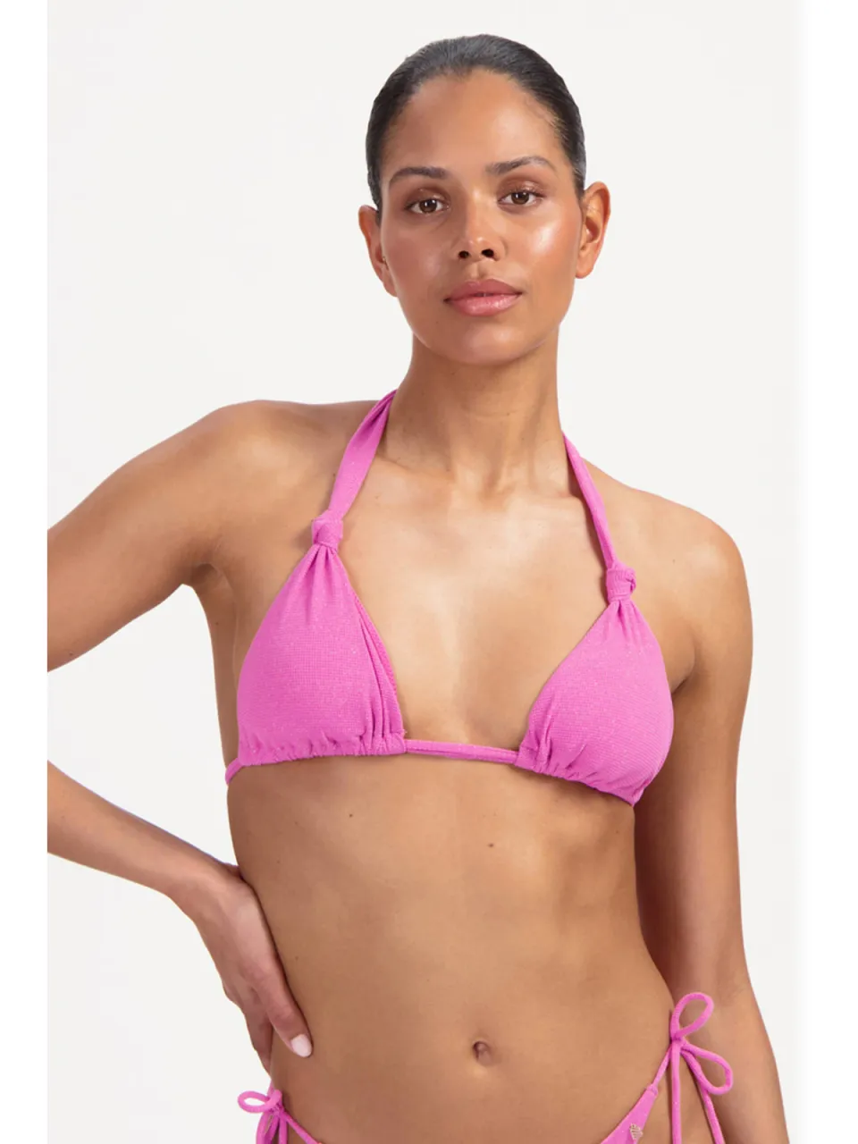 Beachlife voorgevormde triangel bikinitop met lurex roze