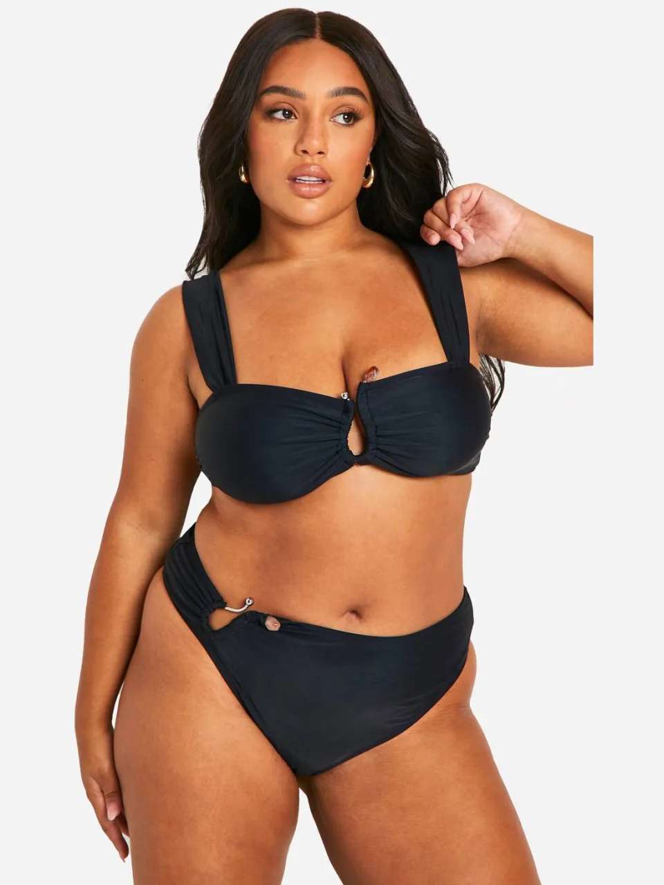 boohoo Dames Plus Bead Trim High Waisted Bikini Set zwart, foto 4