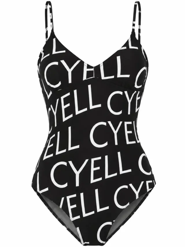 Cyell Logo Love Dames Badpak – Zwart met Witte Letters – Maat 38B – Stijlvolle Badmode – Zwemkleding Dames