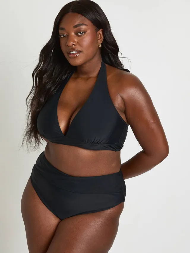 boohoo Dames Plus Buikcontrolerende Wikkel Taille Bikinibroekje Zwart