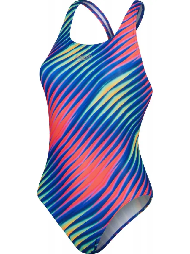 Speedo Dames/Dames Powerback Digital All-Over Print One Piece Zwempak (Blauw/rood), foto 2