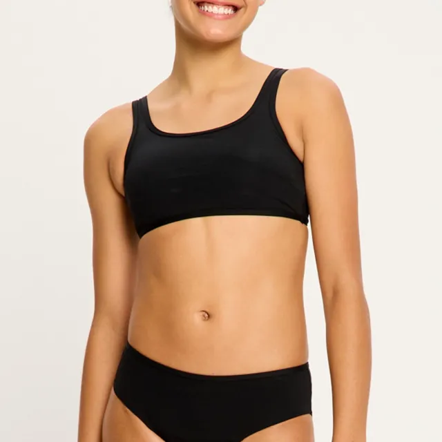 Modibodi Menstruatie Zwemkleding Tiener Bikini Crop Top Zwart Y10-12