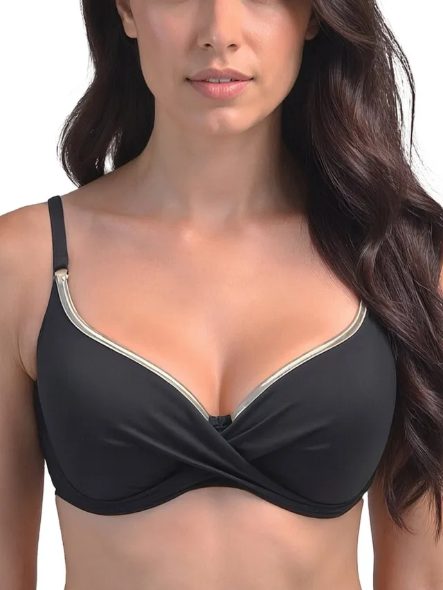 Vivisence Push Up Bikini Dames - Bikinitop met Beugel Verstelbare Bandjes - Badmode Strandkleding - Zwart-Goud