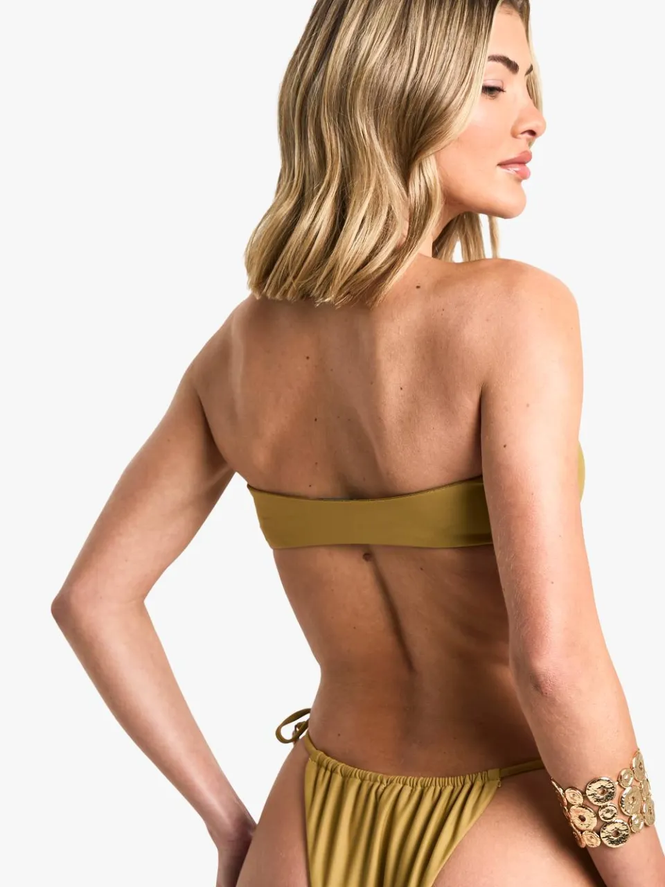 boohoo Dames Shell Trim Knot Bandeau Bikini Top olijf, foto 2