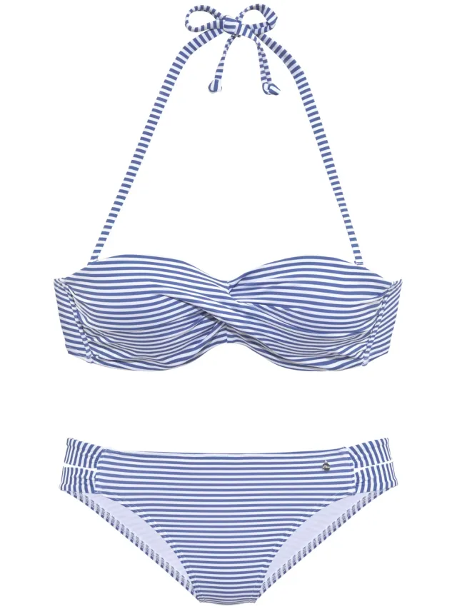 bandeaubikini met beugel lichtblauw wit lichtblauw/wit