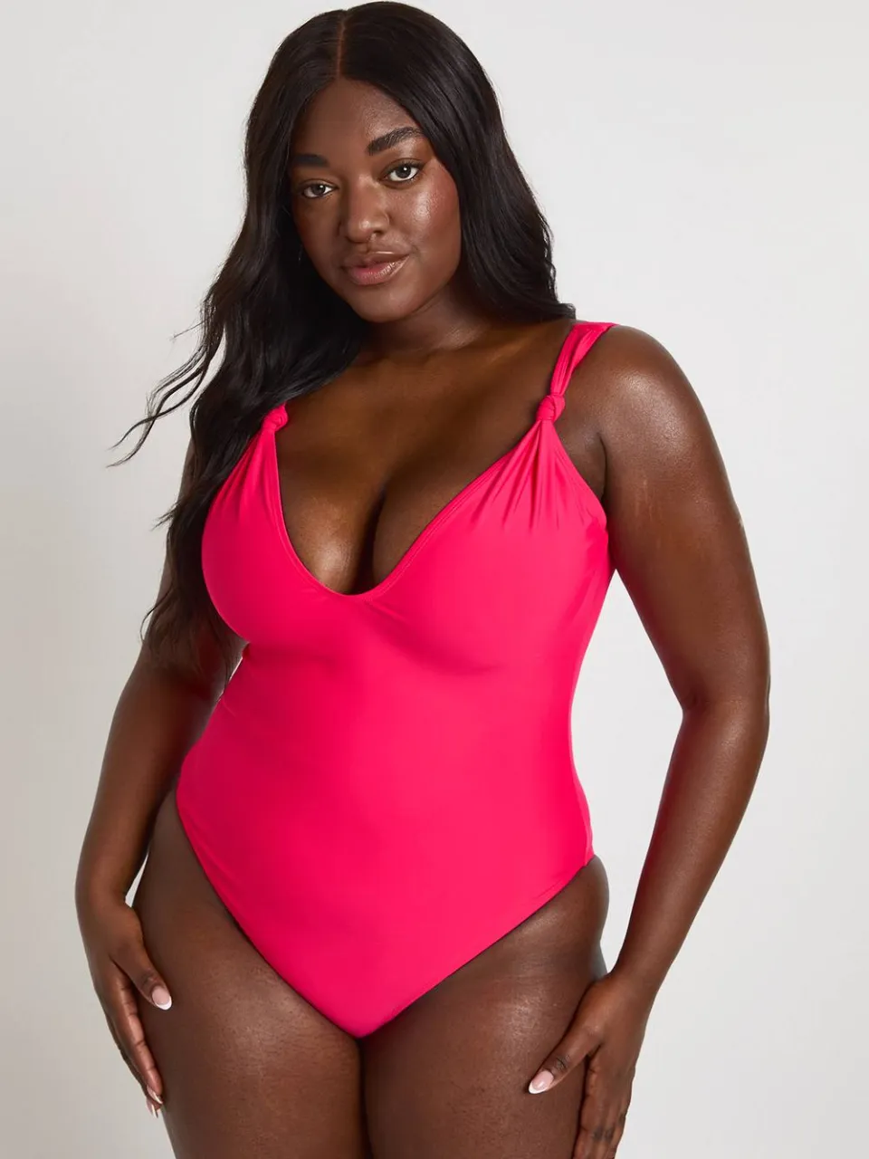 boohoo Dames Plus Badpak Met Knoopdetail Roze