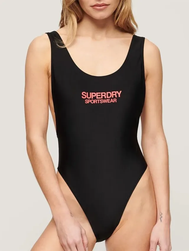 Superdry Elastisch badpak met laag uitgesneden rug - Dames - Badpakken black