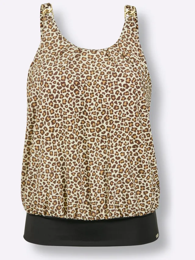 oversized tankinitop luipaardprint zwart/champagne bedrukt, foto 2