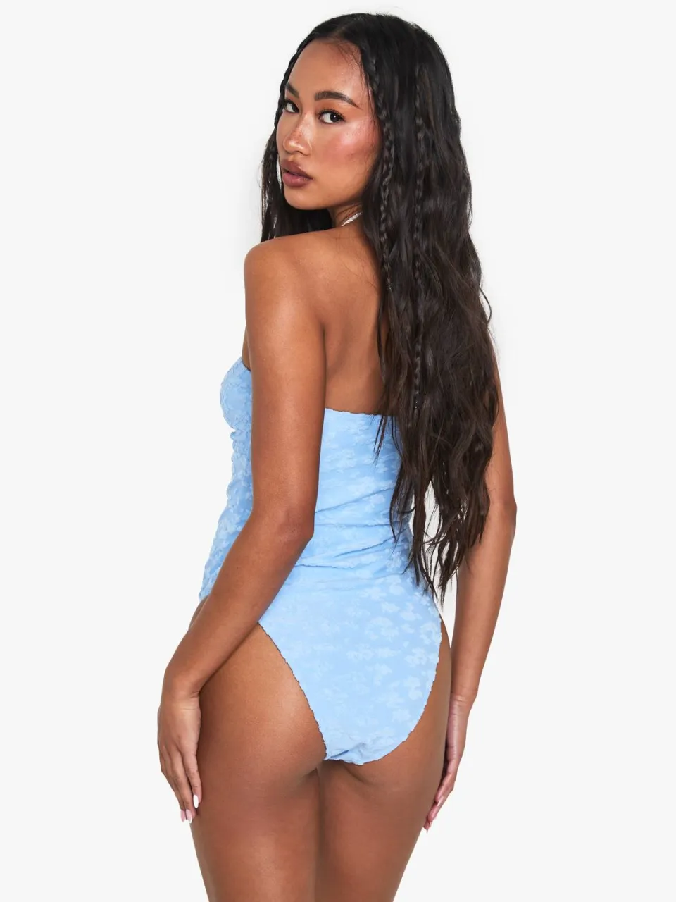 boohoo Dames Bloemrijk Geembosst Bandeau-Badpak korenblauw, foto 2