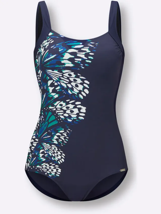badpak marineblauw met vlinderprint, foto 2