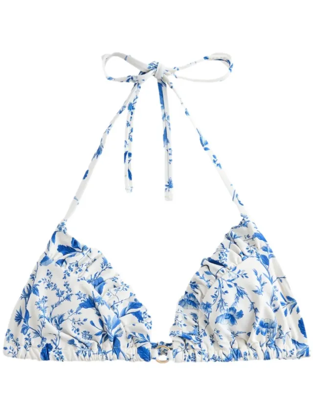 Next Dames - Triangelbikinitop met plooien - Wit White/Blue Ditsy Floral