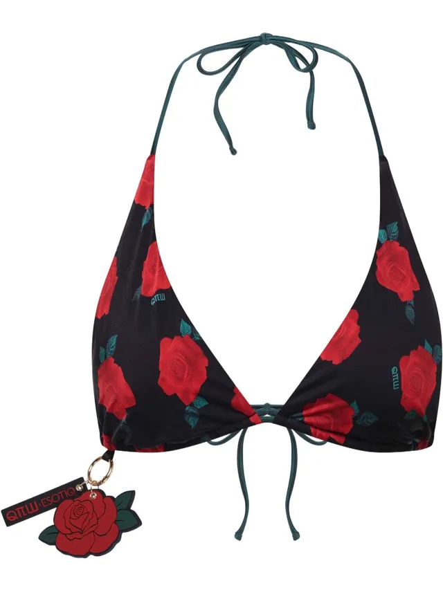 ESOTIQ Encanto - Bikinitop - Triangel - Bloemenprint - Zwart met rode accenten Zwart;Rood