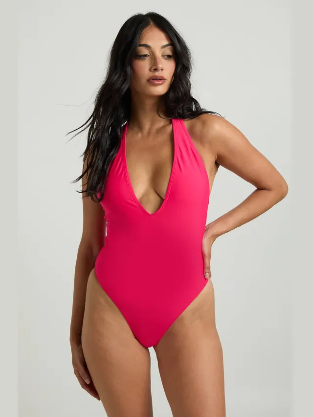 boohoo Dames Halter Badpak Met Strikdetail Felroze
