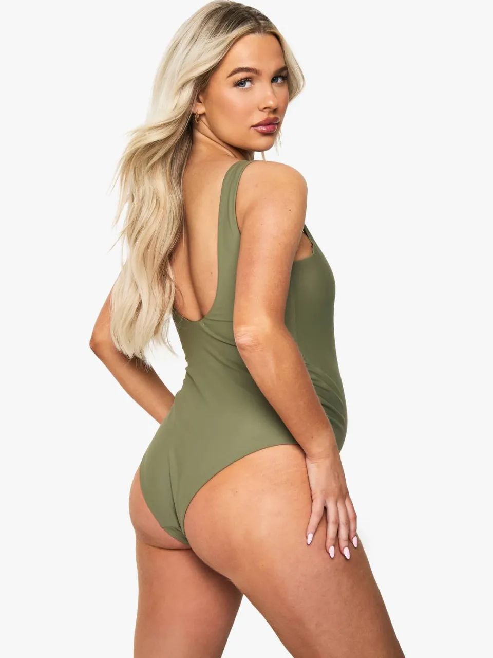 boohoo Dames Zwangerschapsbadpak met vierkante halslijn kaki, foto 2